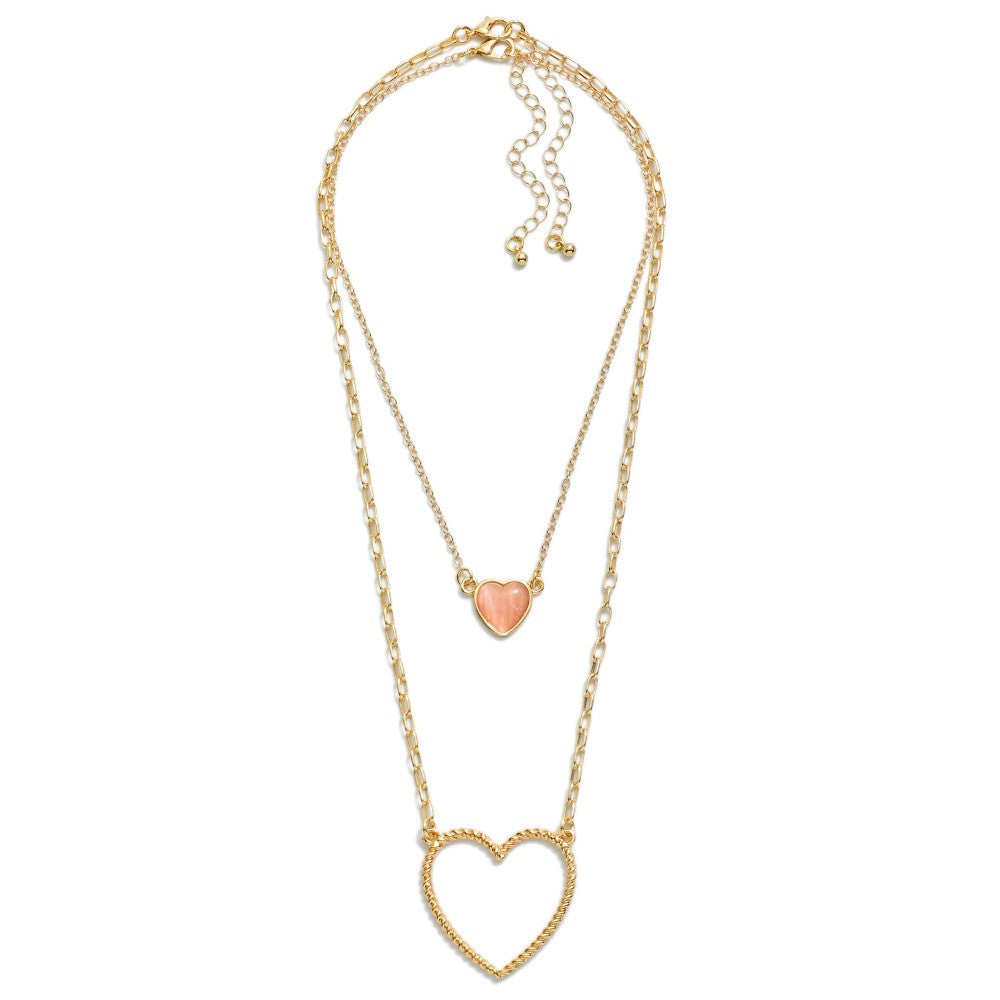 Layered chain link necklace featuring hearts