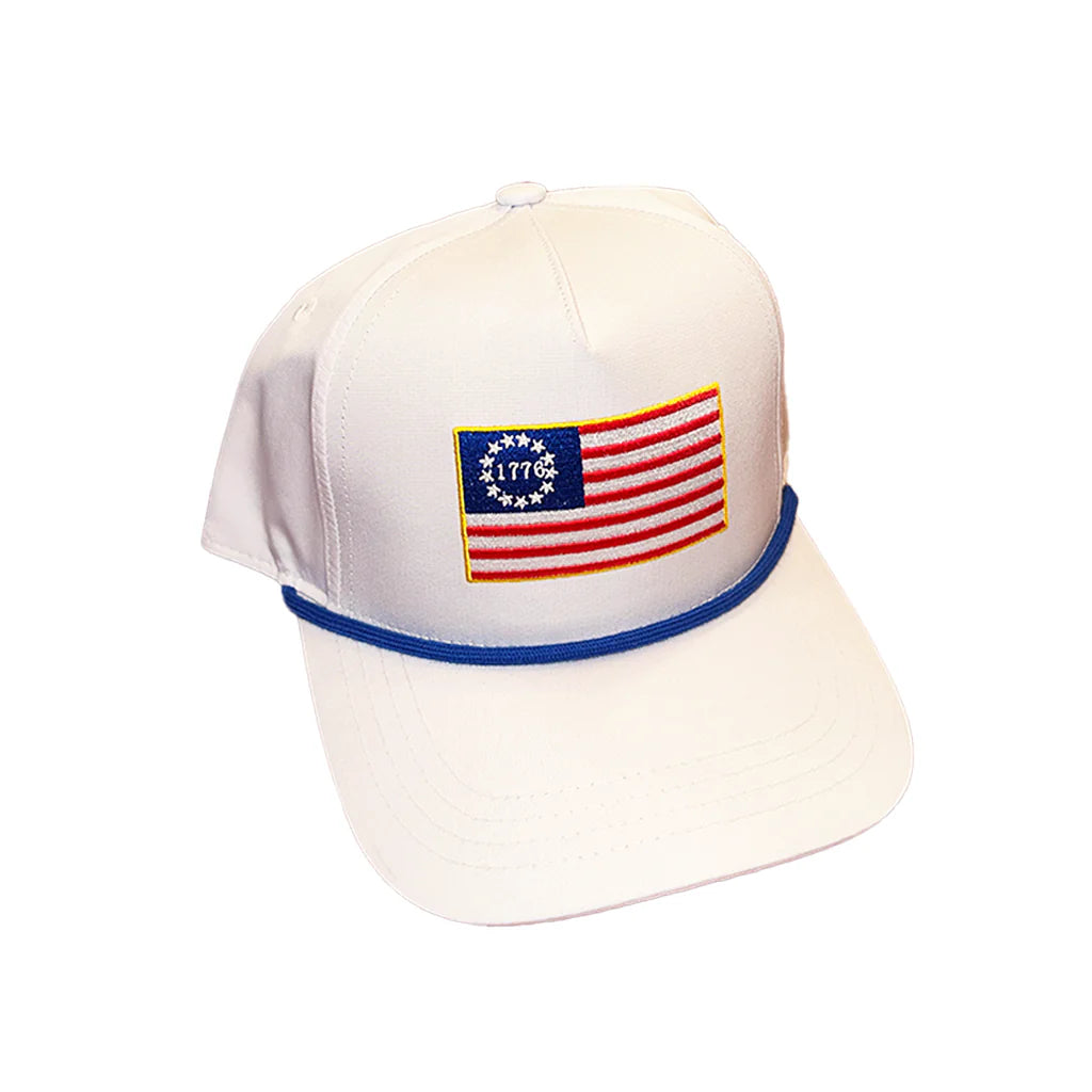 1776 Flag 5 Panel Perf Hat- white