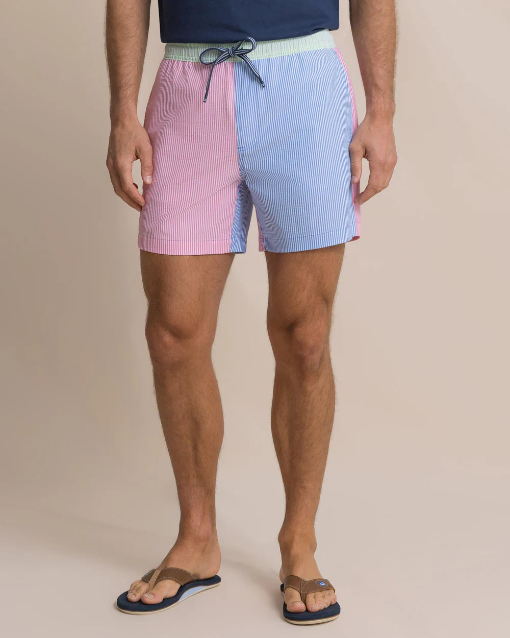 Colorblock Seersucker Stripe Swim Trunk