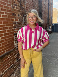 Fuschia Stripe Collar Top