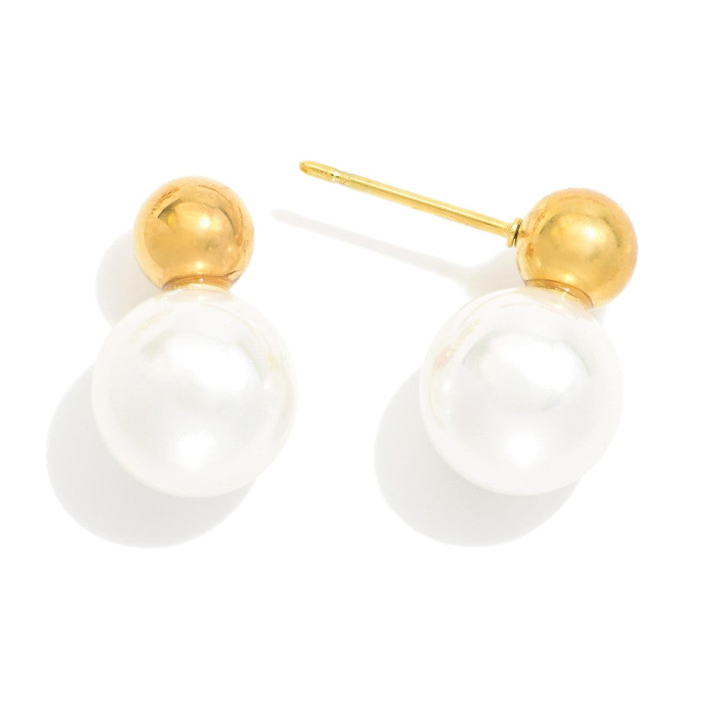 Metal Tone Bead & Pearl post earring