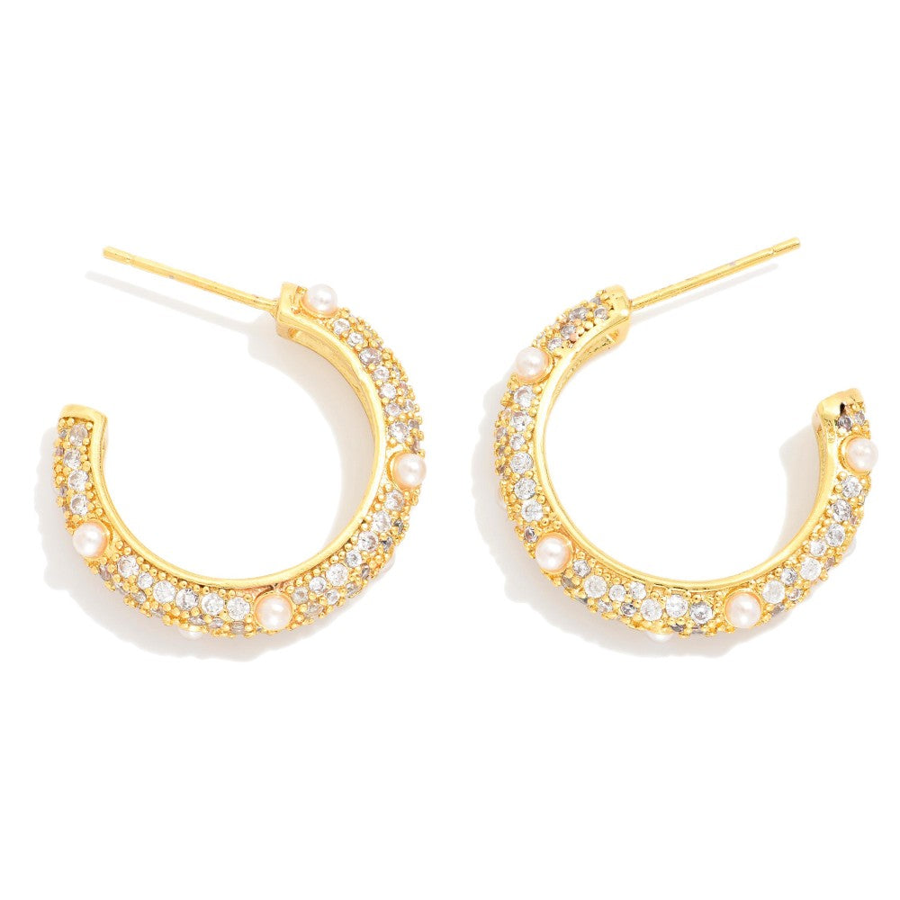 Cubic Zirconia & Pearl Hoop Earring