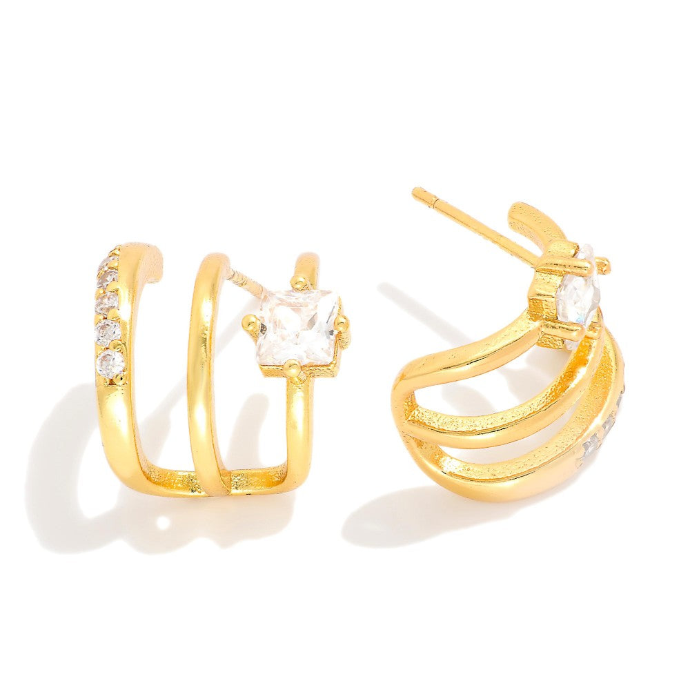 Triple Metal Tone & Half Hoop Earring