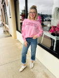 Gingham "Love" On Pink Top