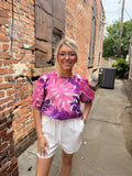 Pink & Purple Leaf Print Top