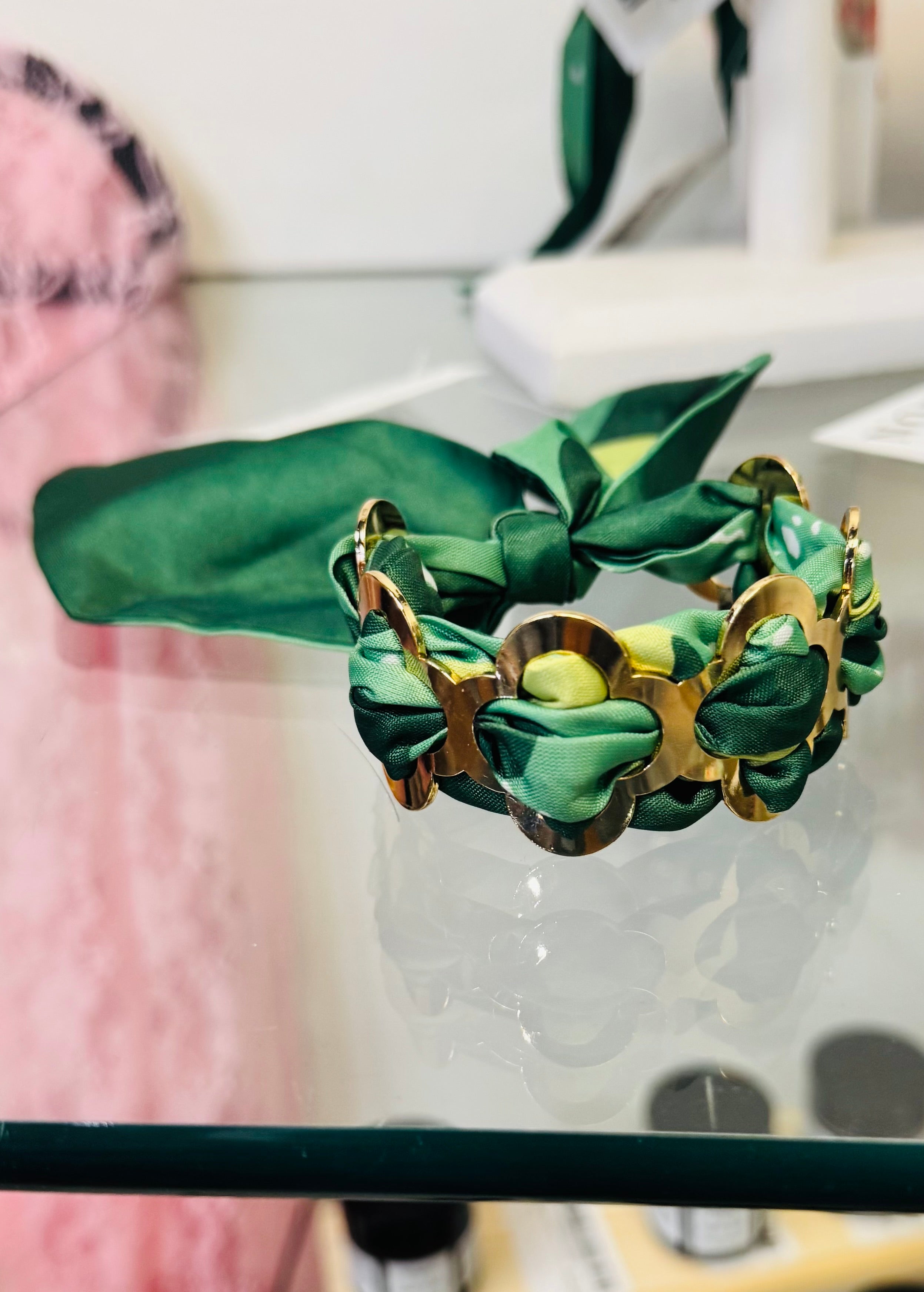 Metal Tone Clover Woven Bandana Bracelet