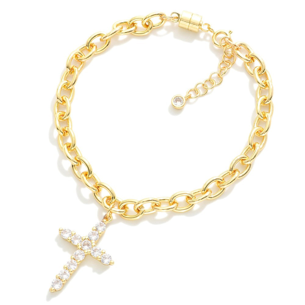 Magnetic chain link bracelet w/ cross
