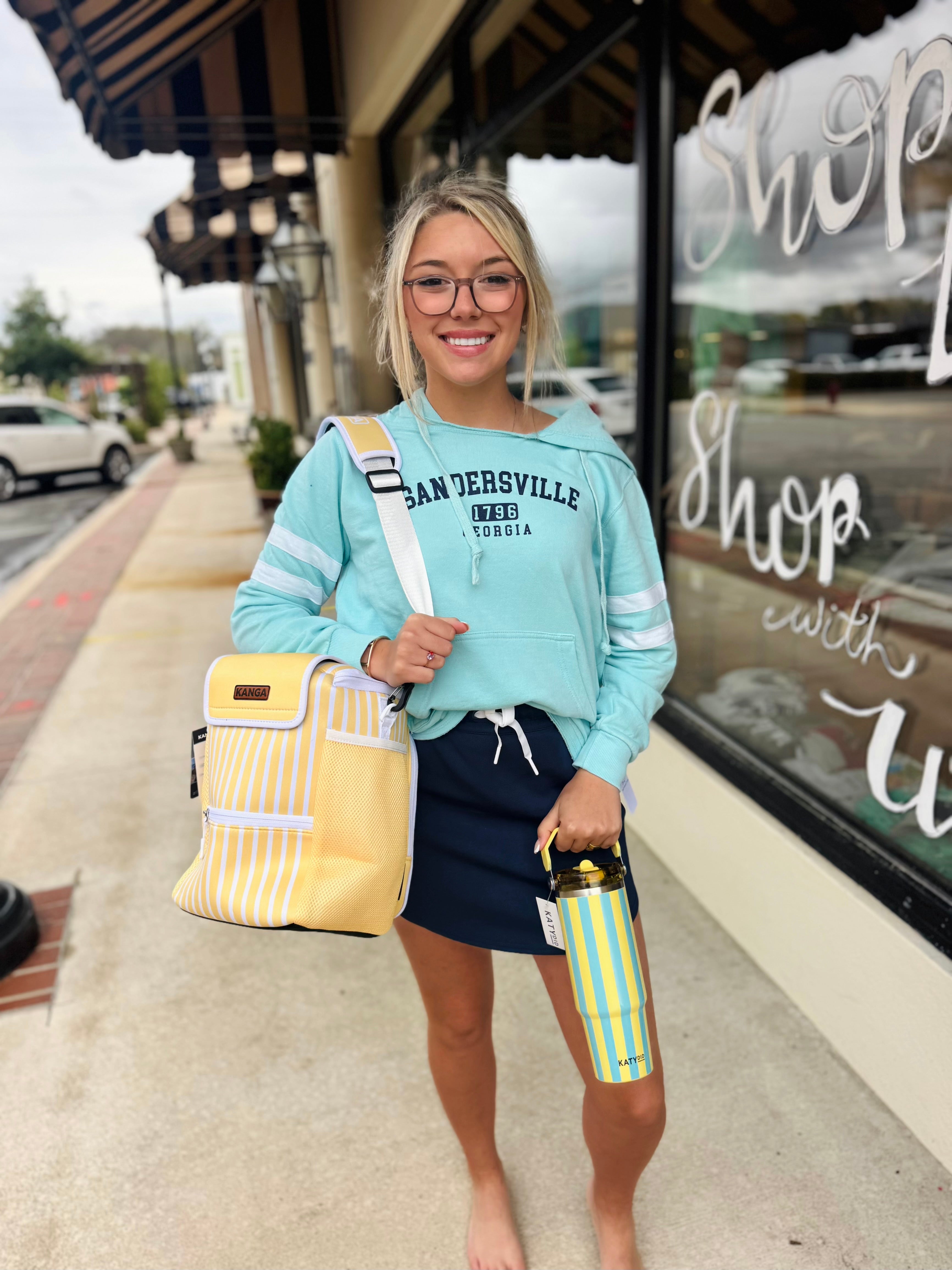 Sandersville Stripped Hoodie Burnout Top - IceBlue