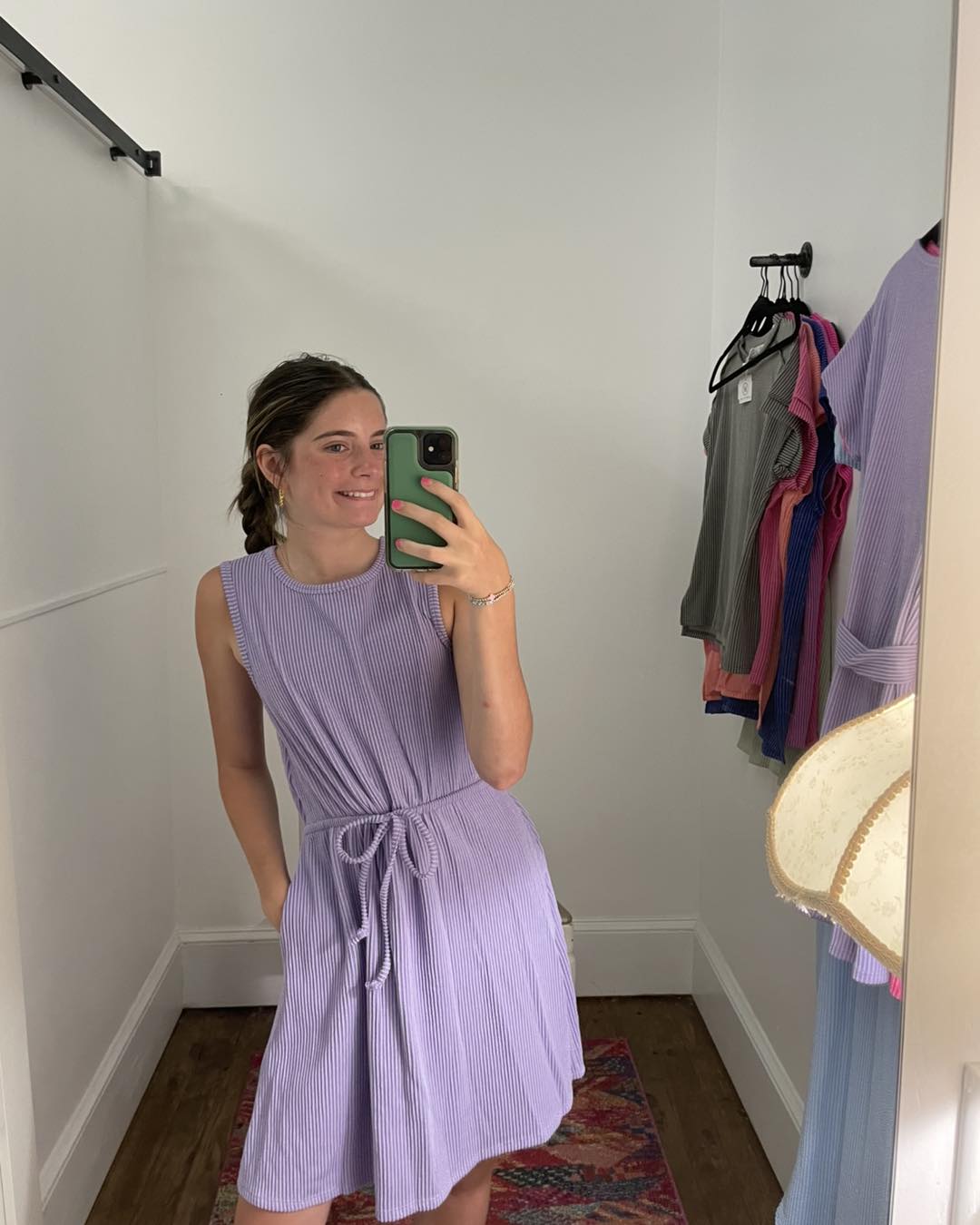 Wave Rib Sleeveless Dress Waist String and Pockets