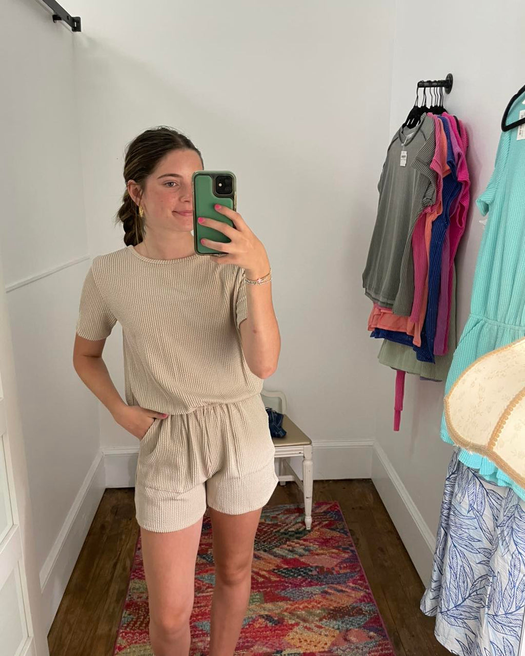 Wave Rib Romper With Elastic Waist