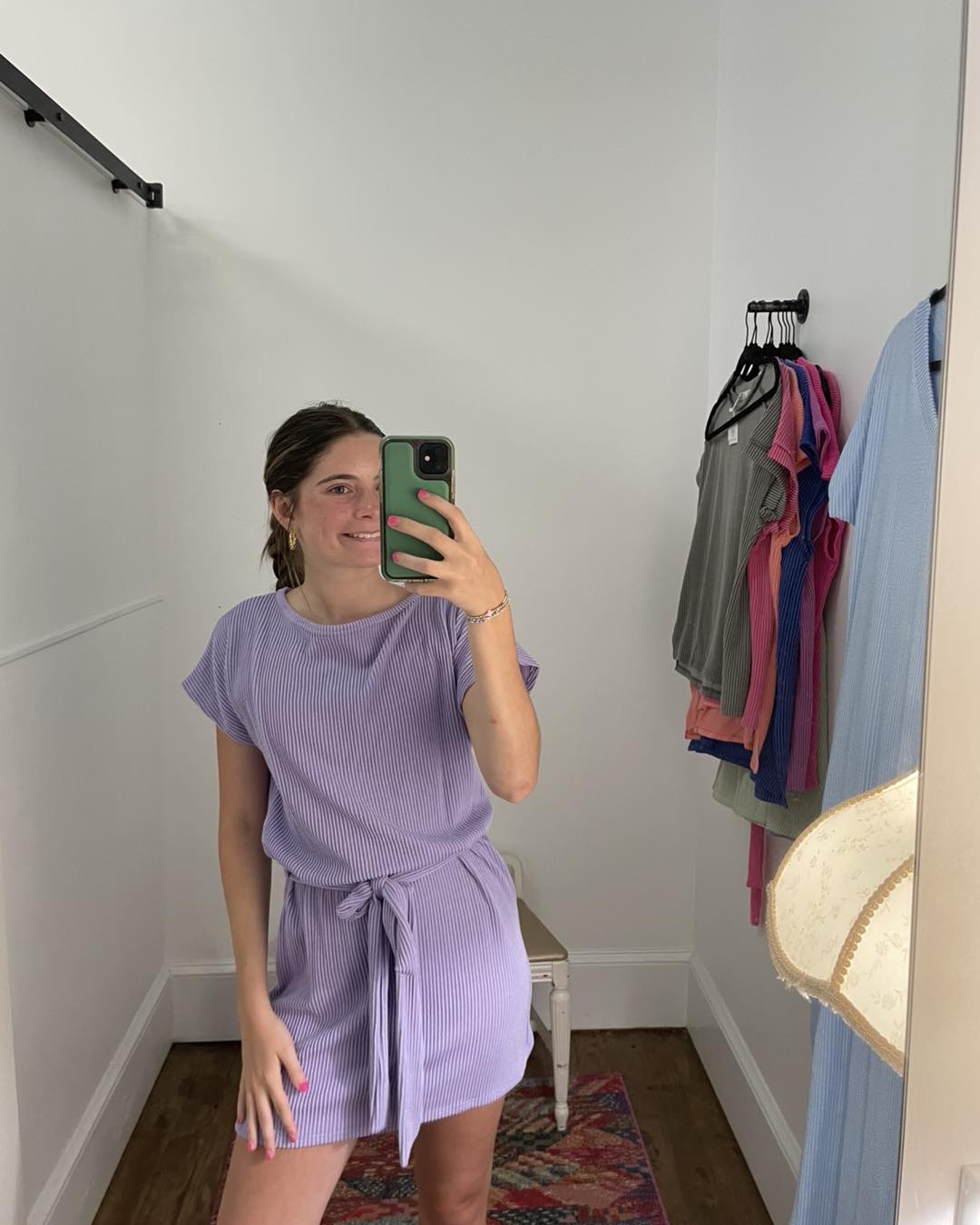 Boat Neck Short Dress with Waist Tie Belt