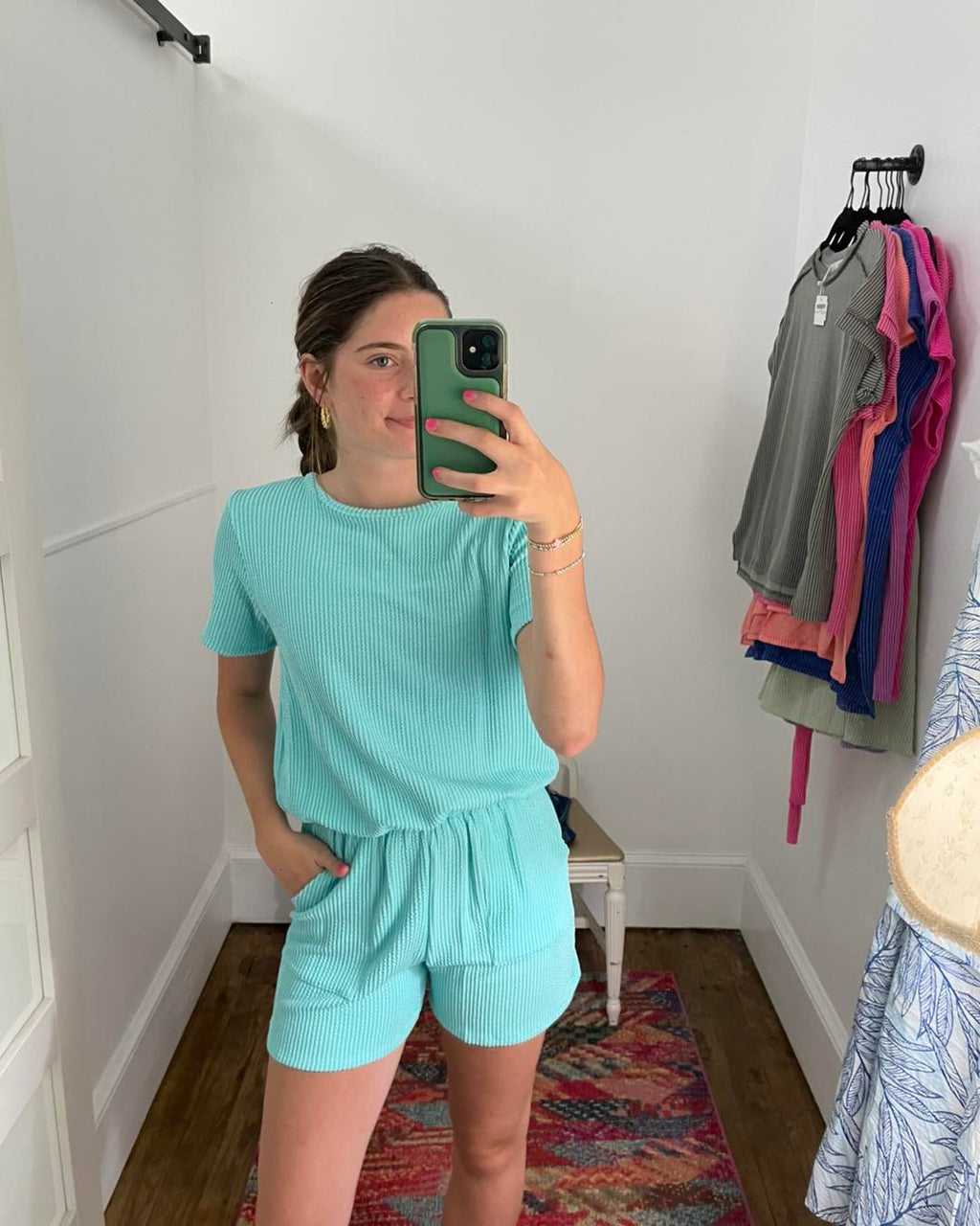 Wave Rib Romper With Elastic Waist
