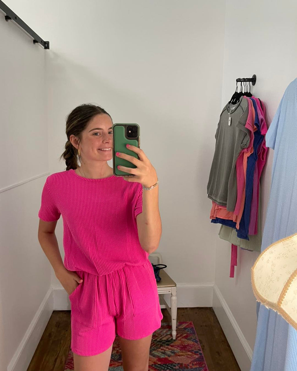 Wave Rib Romper With Elastic Waist