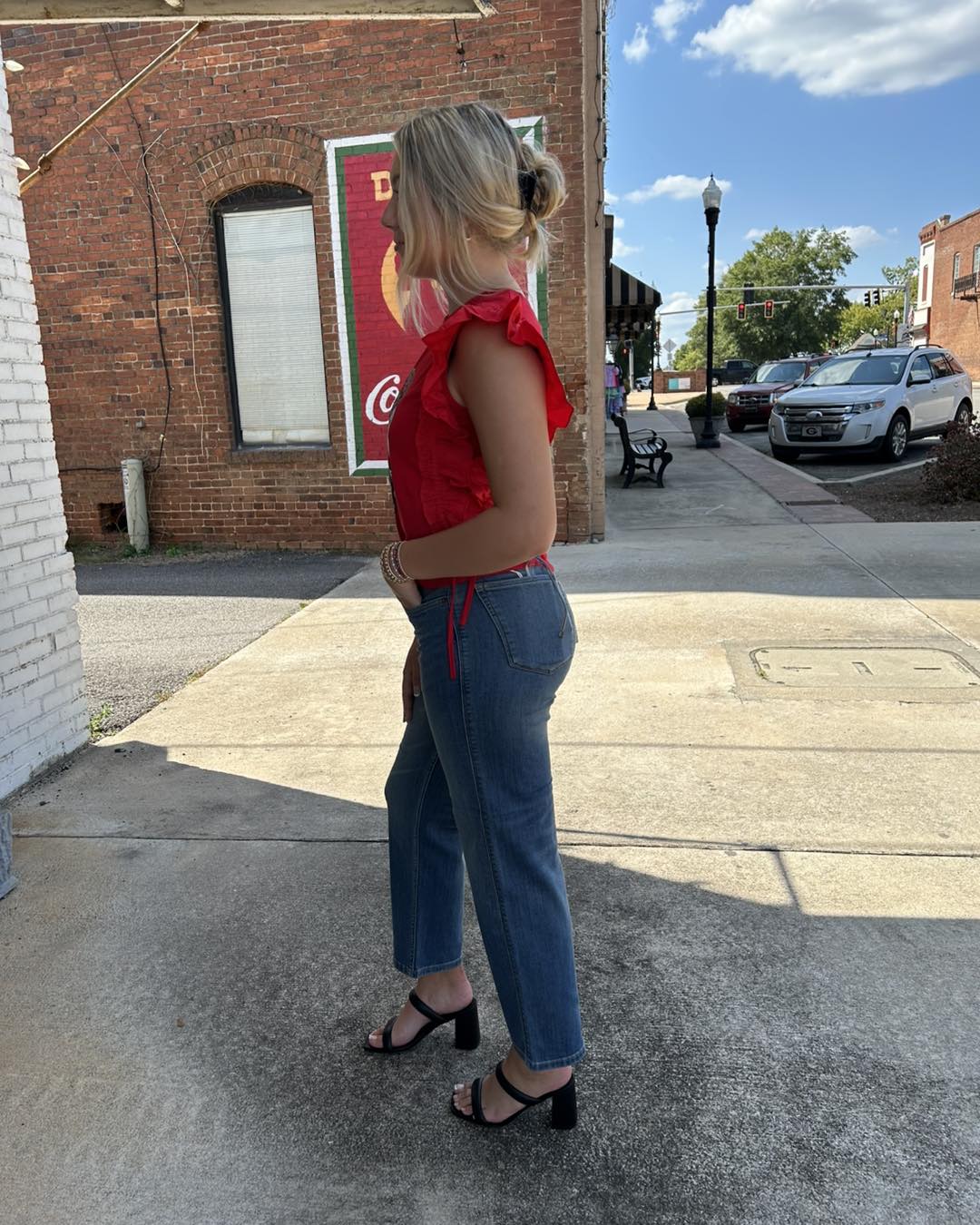 Performance denim+Mid rise straight-blue ash