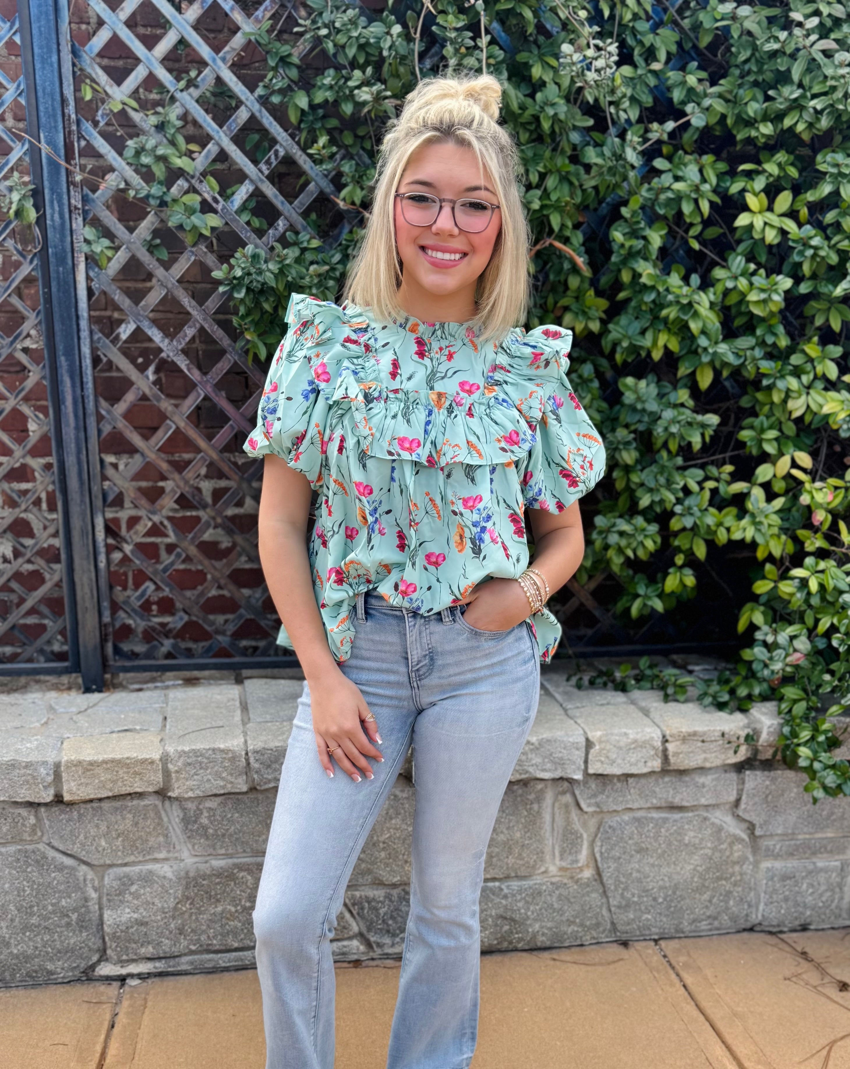Mint Floral Dainty Top