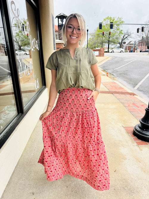 Block Printed Tiered Cotton Skirt