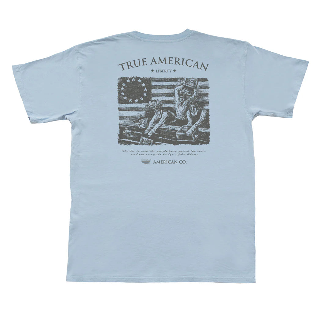 American Co Boston Tea Party SS Pocket Tee- Sky Blue