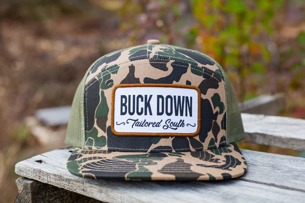 Camo Buck Down 7panel trucker hat