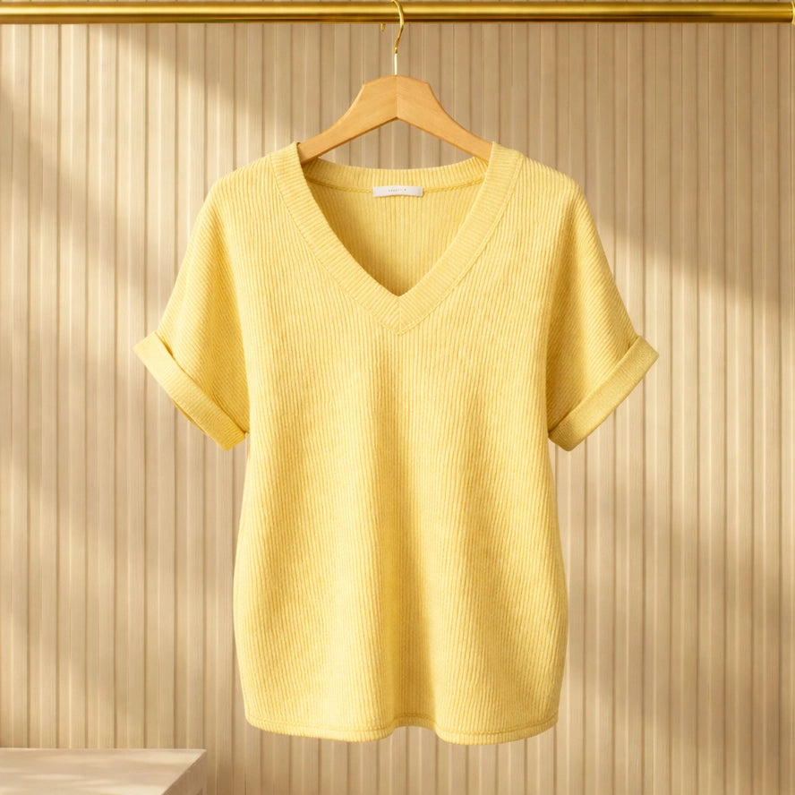 Basic Wave Rib V-neck SS Tunic Top