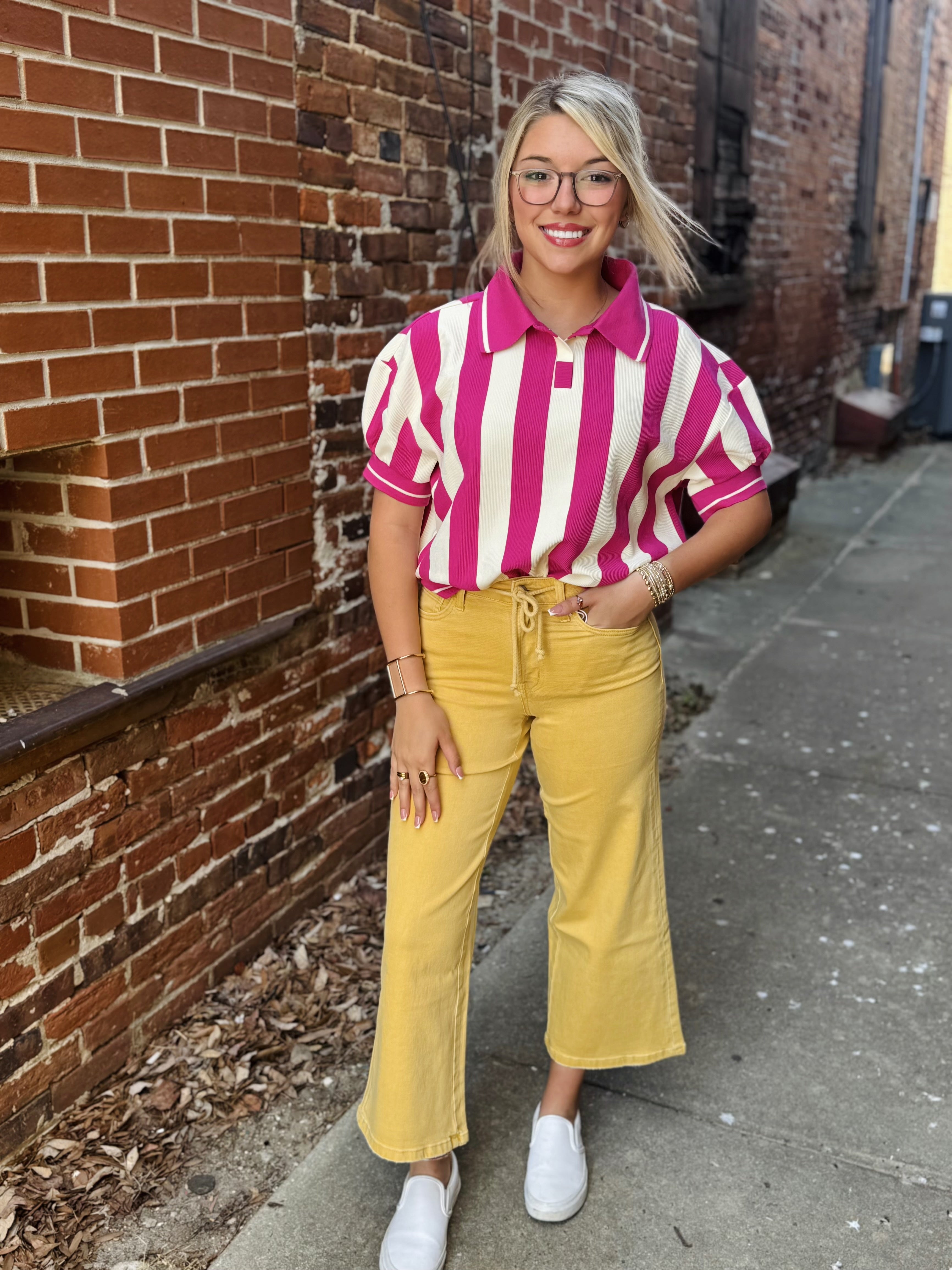 High Rise Drawstring Crop Wide leg / marigold