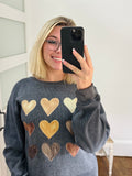 Carolyn Cord Heart Graphic Sweatshirt - Grey