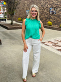 Ruffle Sleeve Tank-Kelly Green