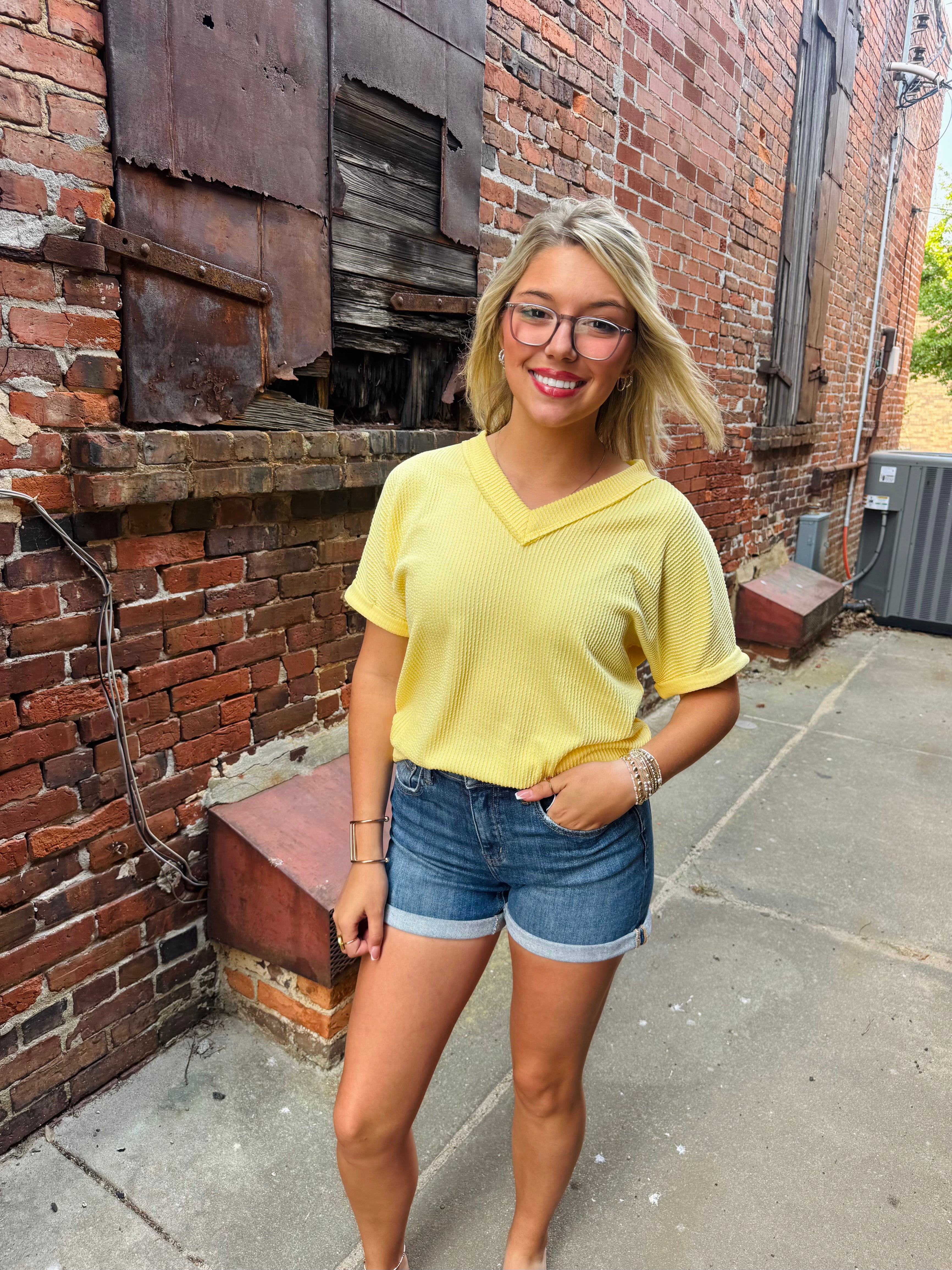 Basic Wave Rib V-neck SS Tunic Top