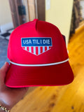 USA Til I Die Banner 5 Panel Perf Hat- Red
