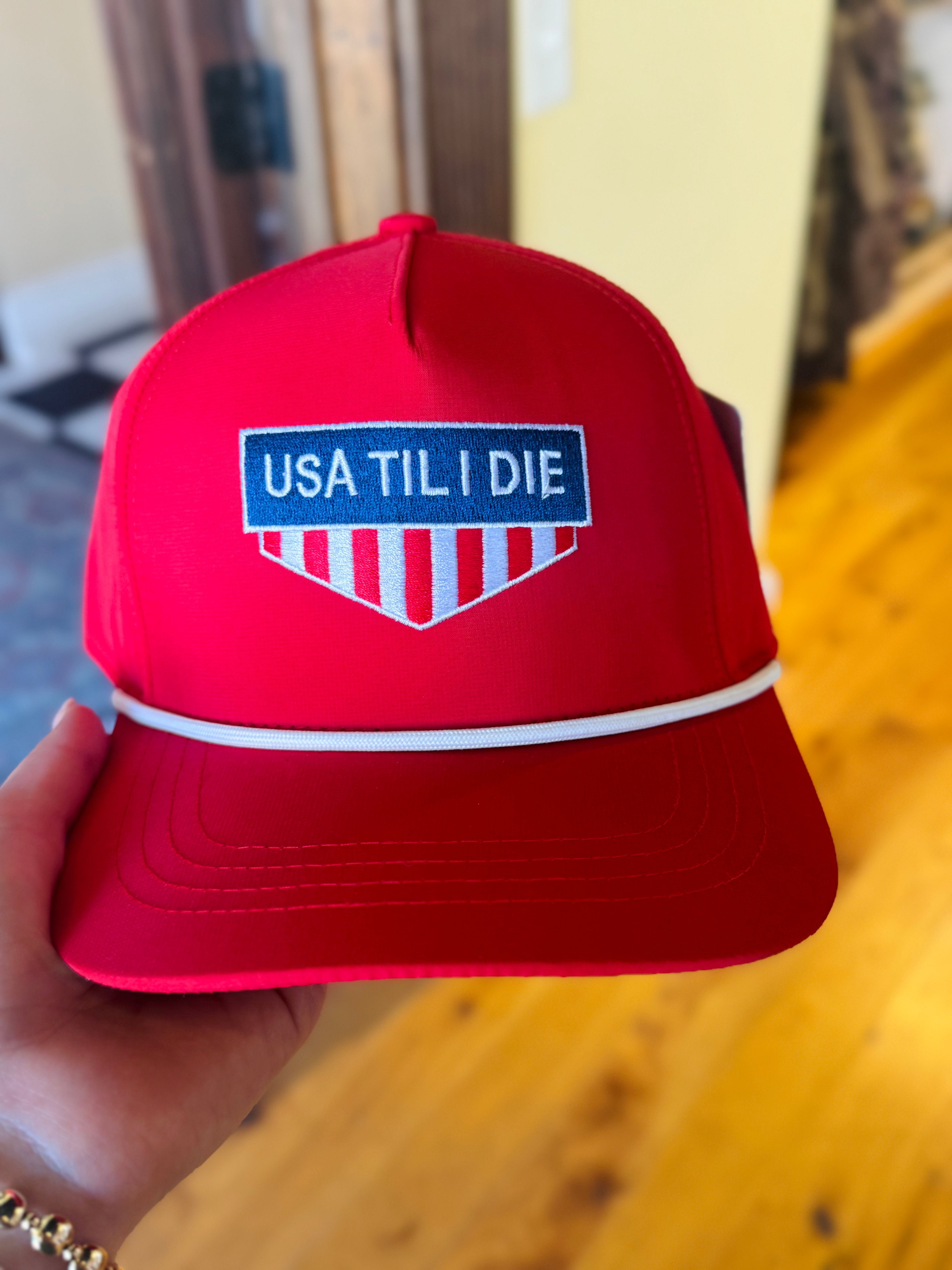 USA Til I Die Banner 5 Panel Perf Hat- Red