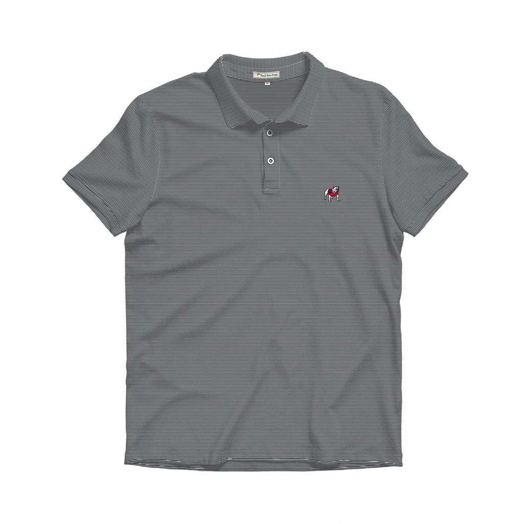 UGA Standing Dawg Heathered Knockout Perf Polo-Charcoal & White