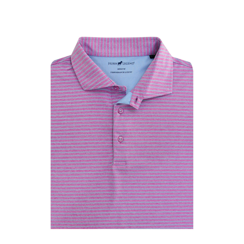 Performance 4 way Stretch Heather Stripe Polo Mulberry/Serenity