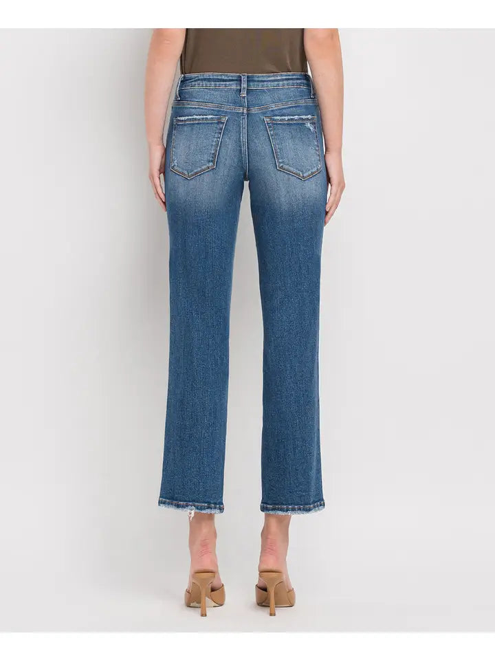 High Rise Ankle Straight Jean  - Dark wash