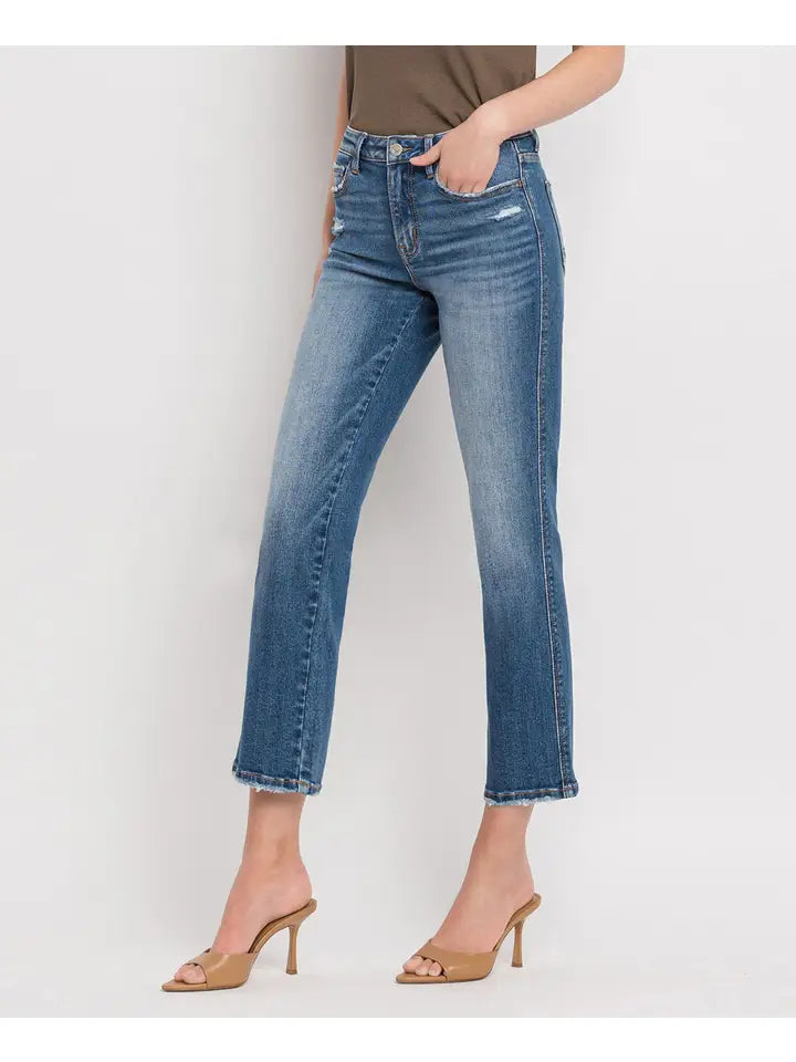 High Rise Ankle Straight Jean  - Dark wash