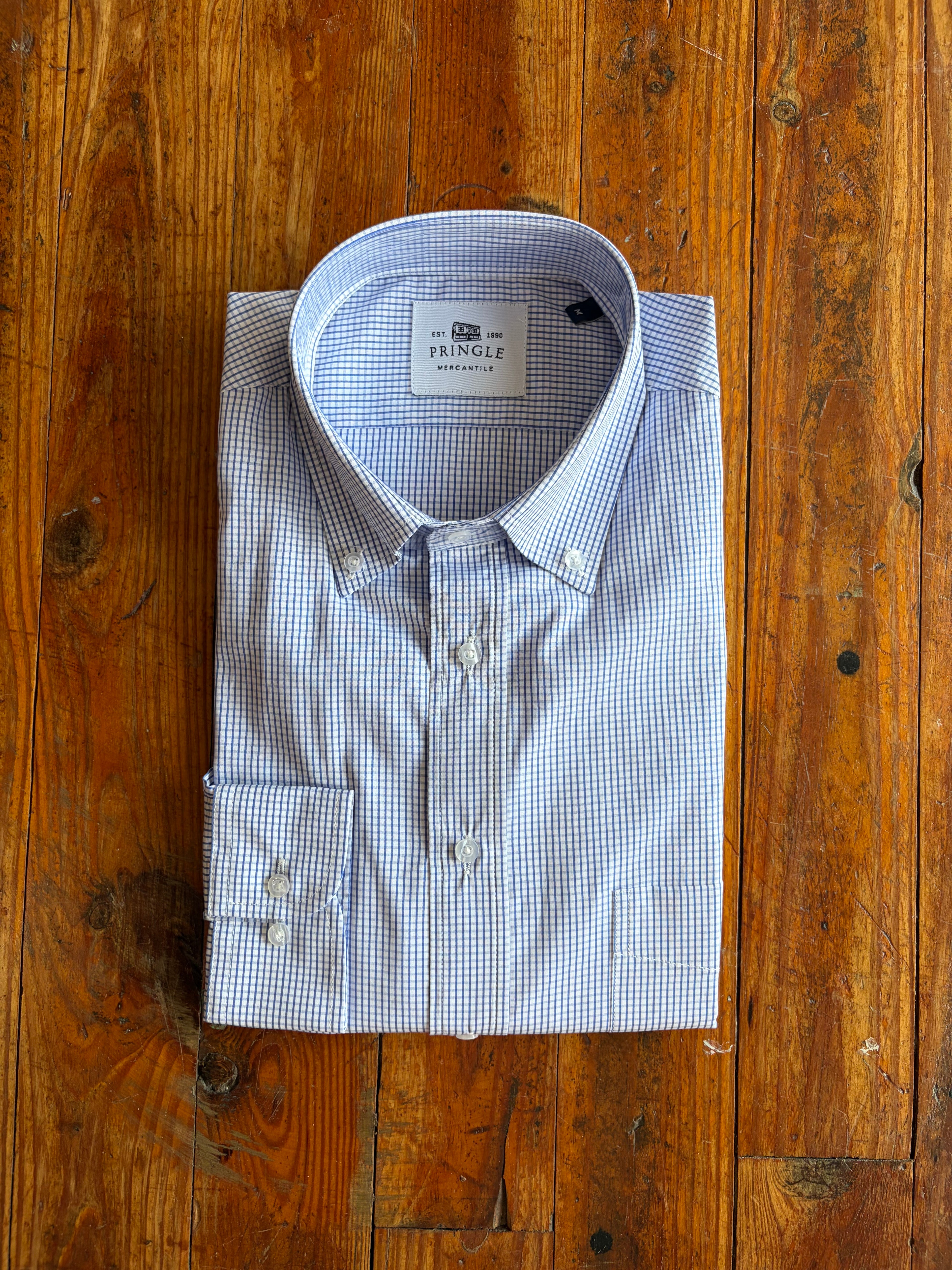 Blue & White Checkered Button Down Shirt-Pringle Mercantile Label