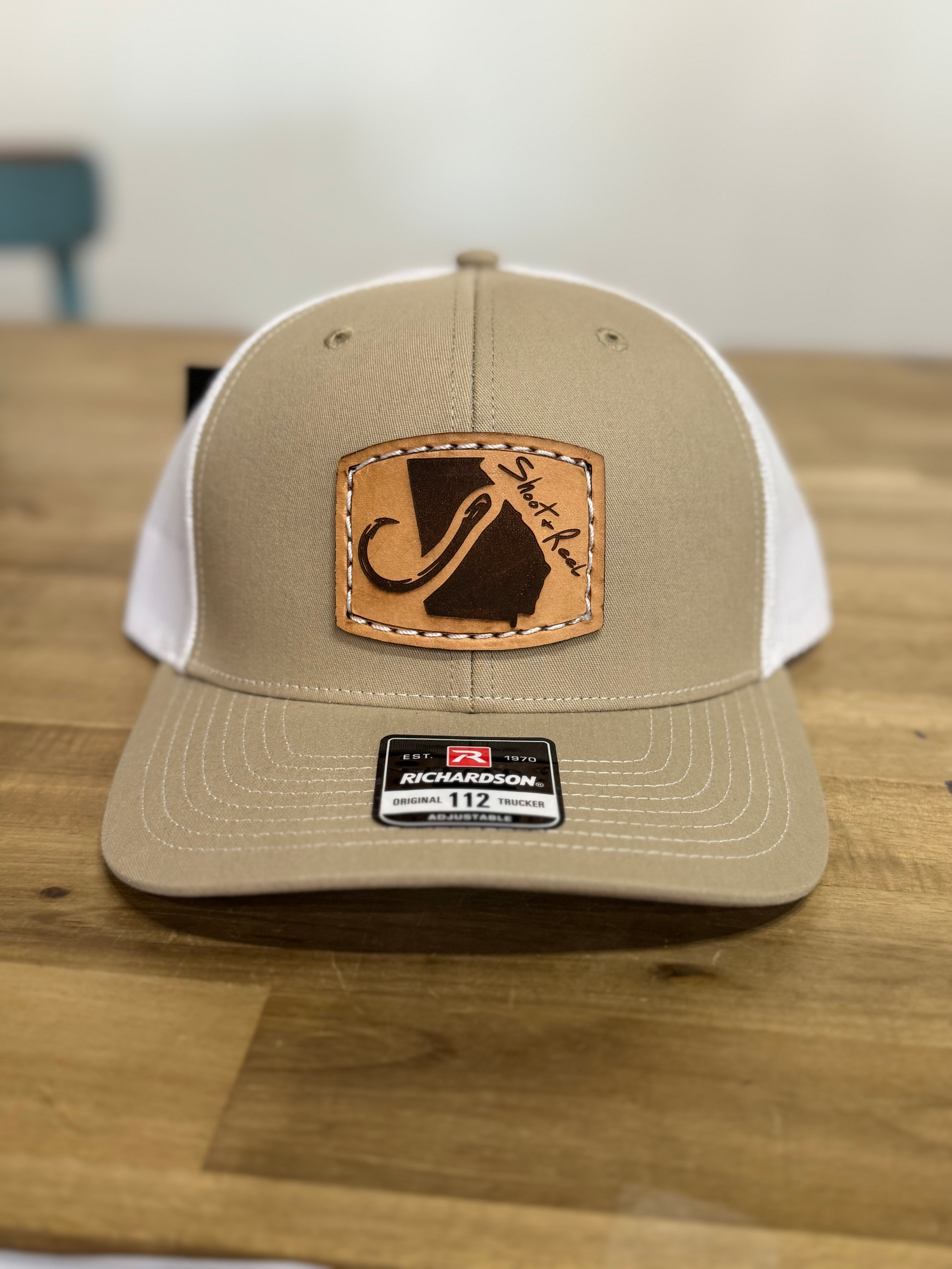Khaki/White Trucker Hat 112 Richardson W/Leather Hook