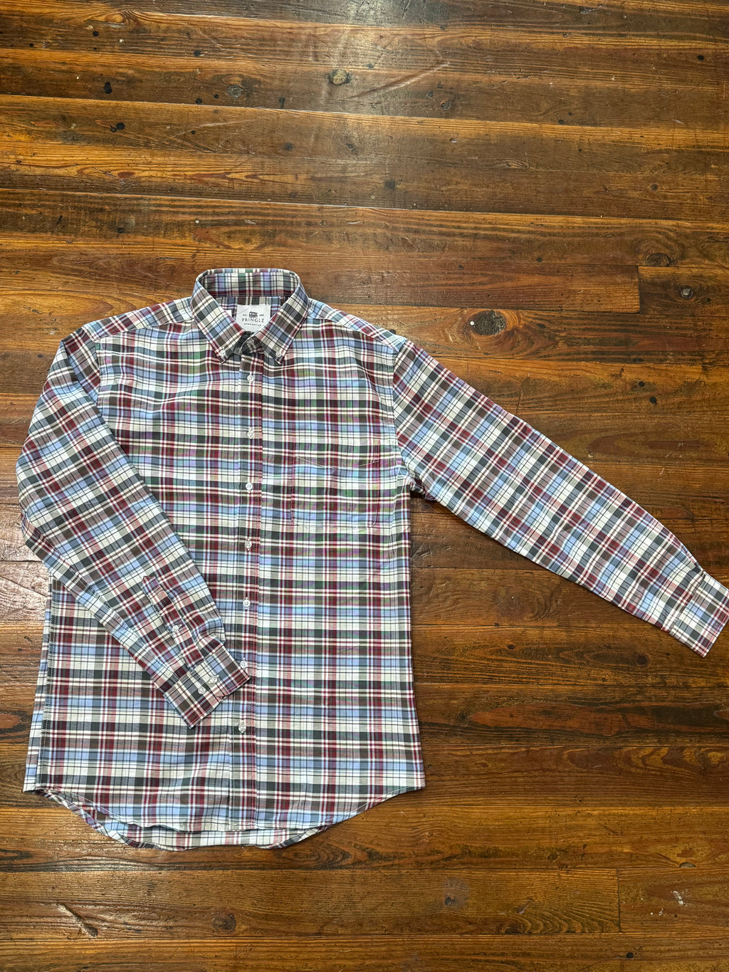 PM Crimson, Green, and Blue Plaid Button Up