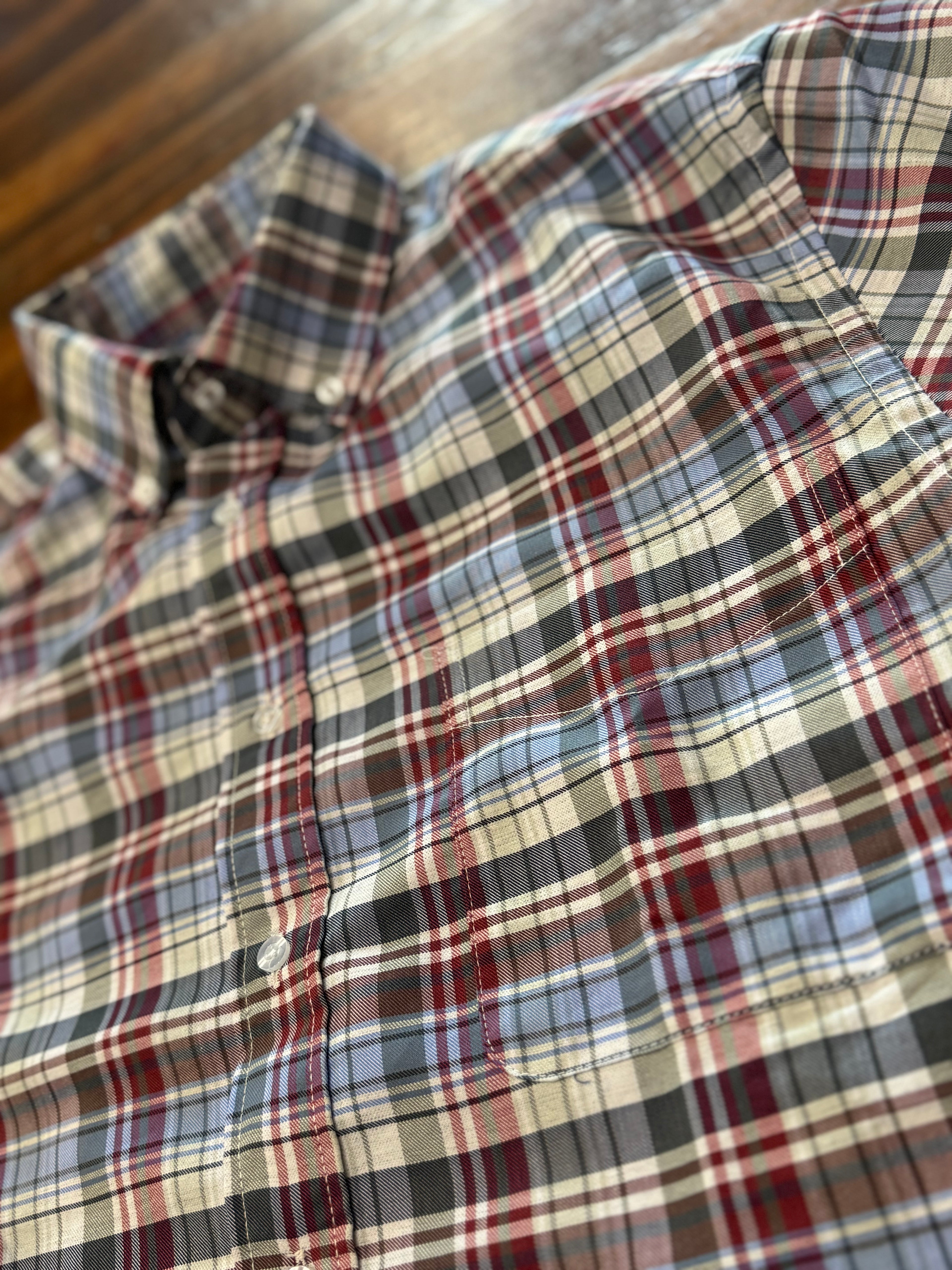 PM Crimson, Green, and Blue Plaid Button Up