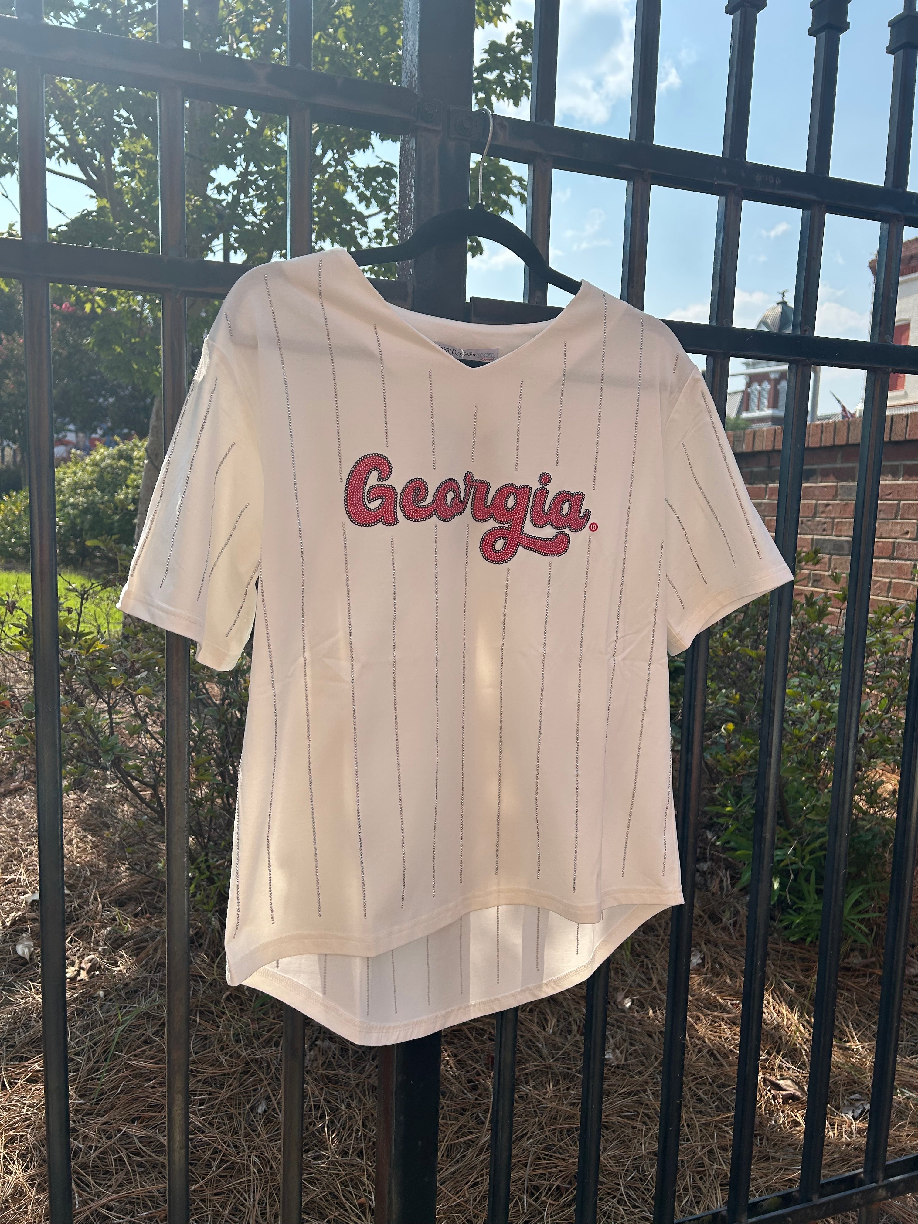 Ballgame Rhinestone Striped Jersey Tee UGA