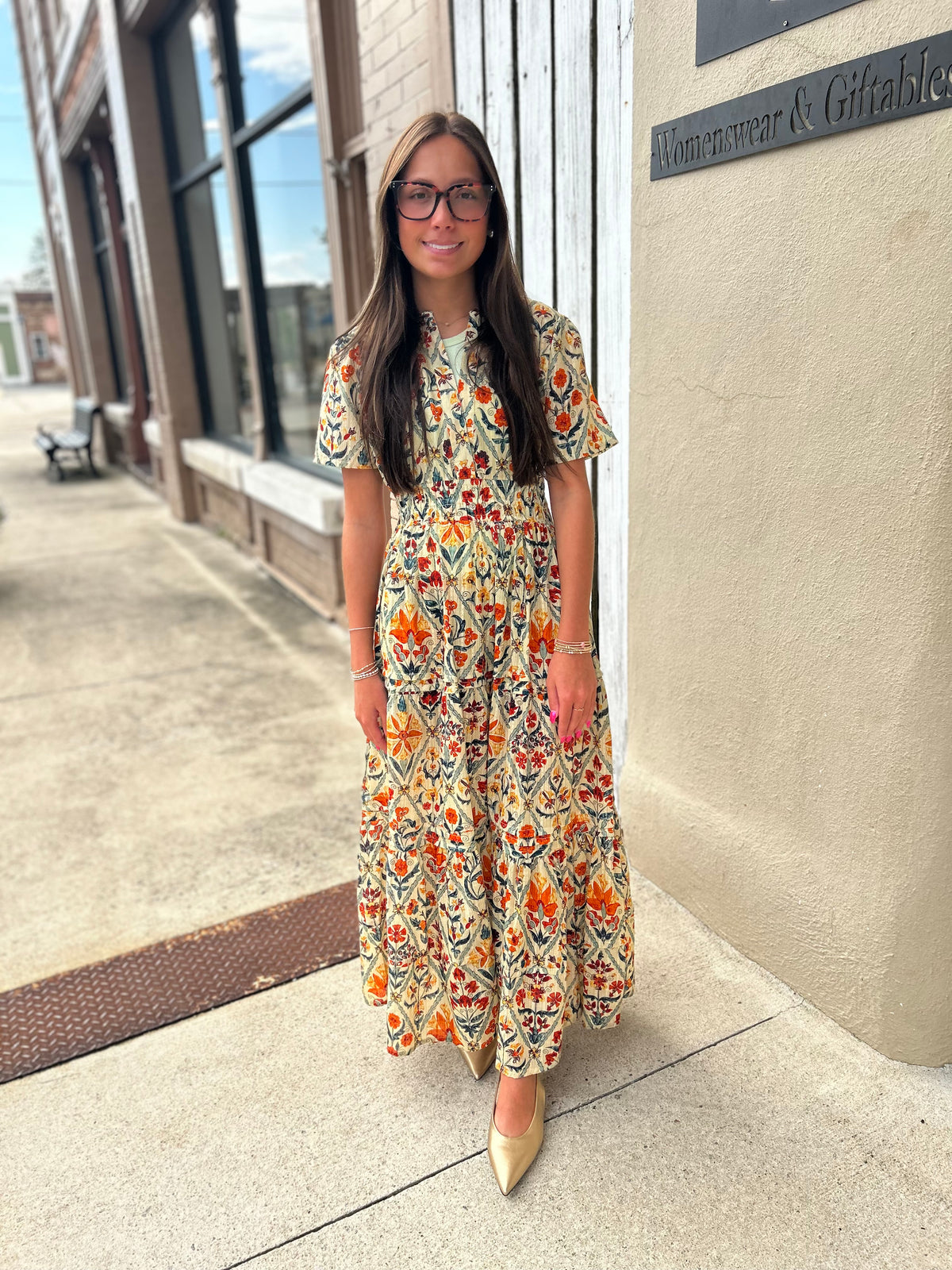 Orange Floral Cotton Dress