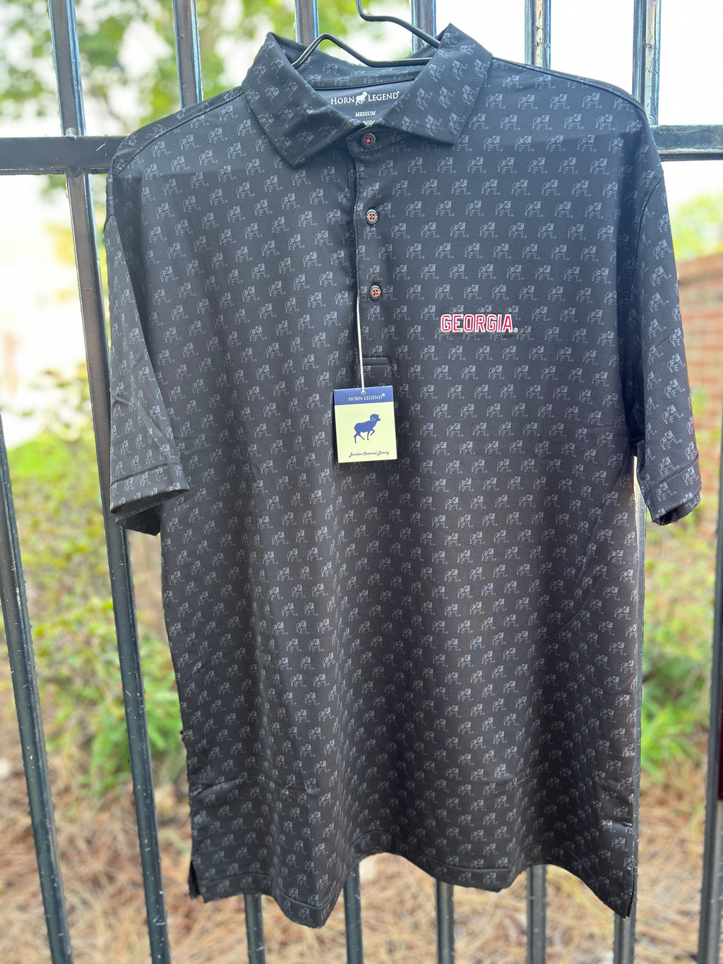 Bamboo Charcoal Polo Black Bulldog Print-Georgia embroidery