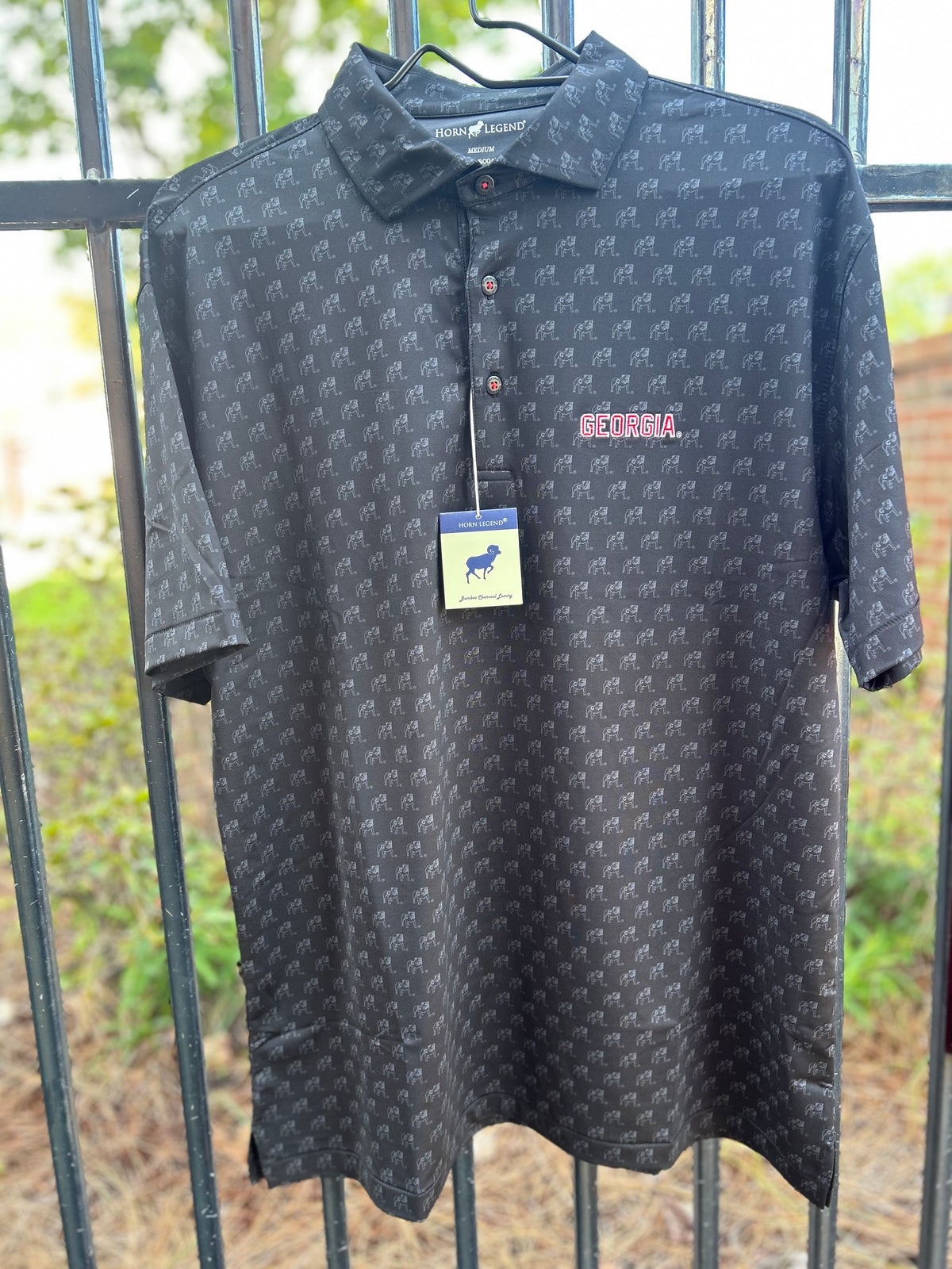 Bamboo Charcoal Polo Black Bulldog Print-Georgia embroidery