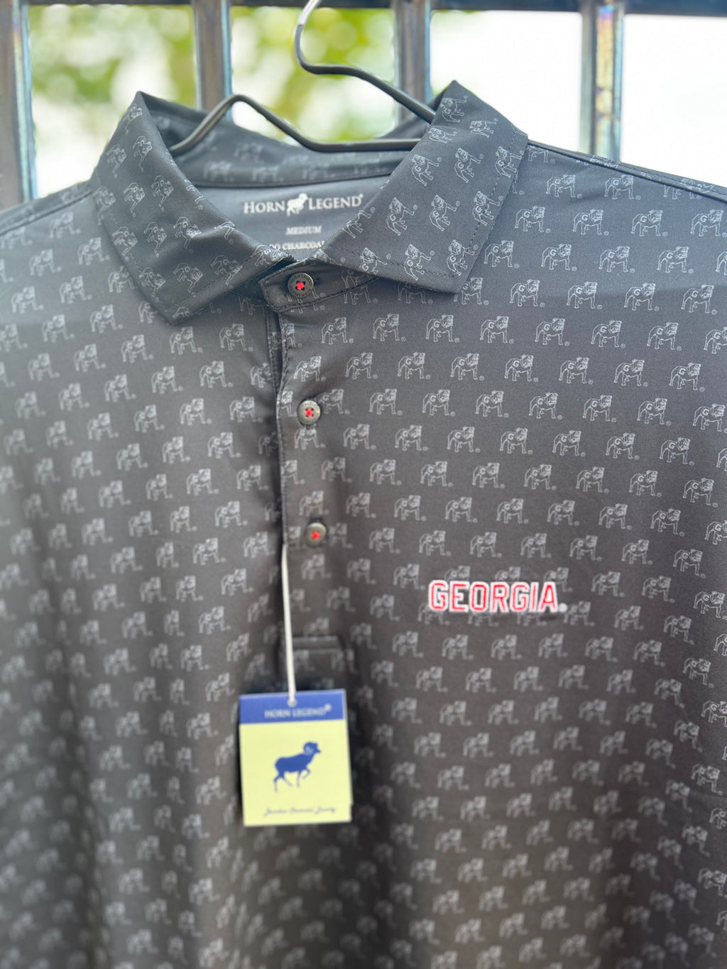 Bamboo Charcoal Polo Black Bulldog Print-Georgia embroidery