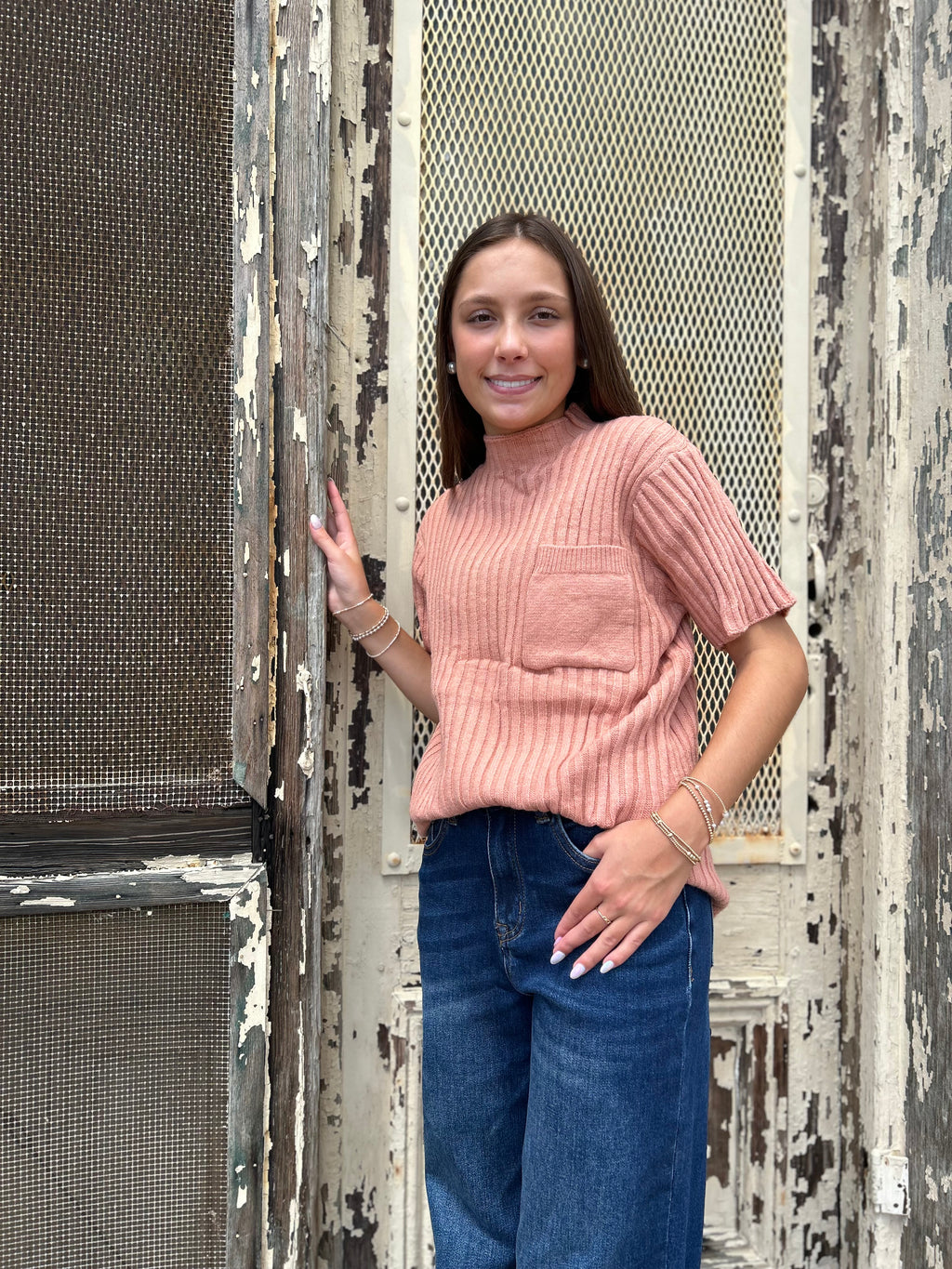 Mock Neck Short Sleeve Pullover