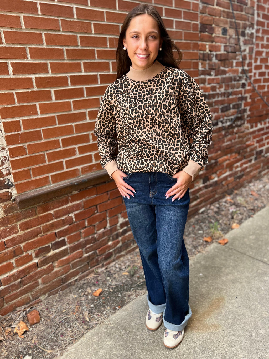 Mock Neck Sweatshirt, Leopard