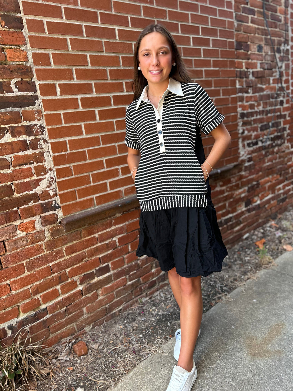 Striped Knit Dress, Black