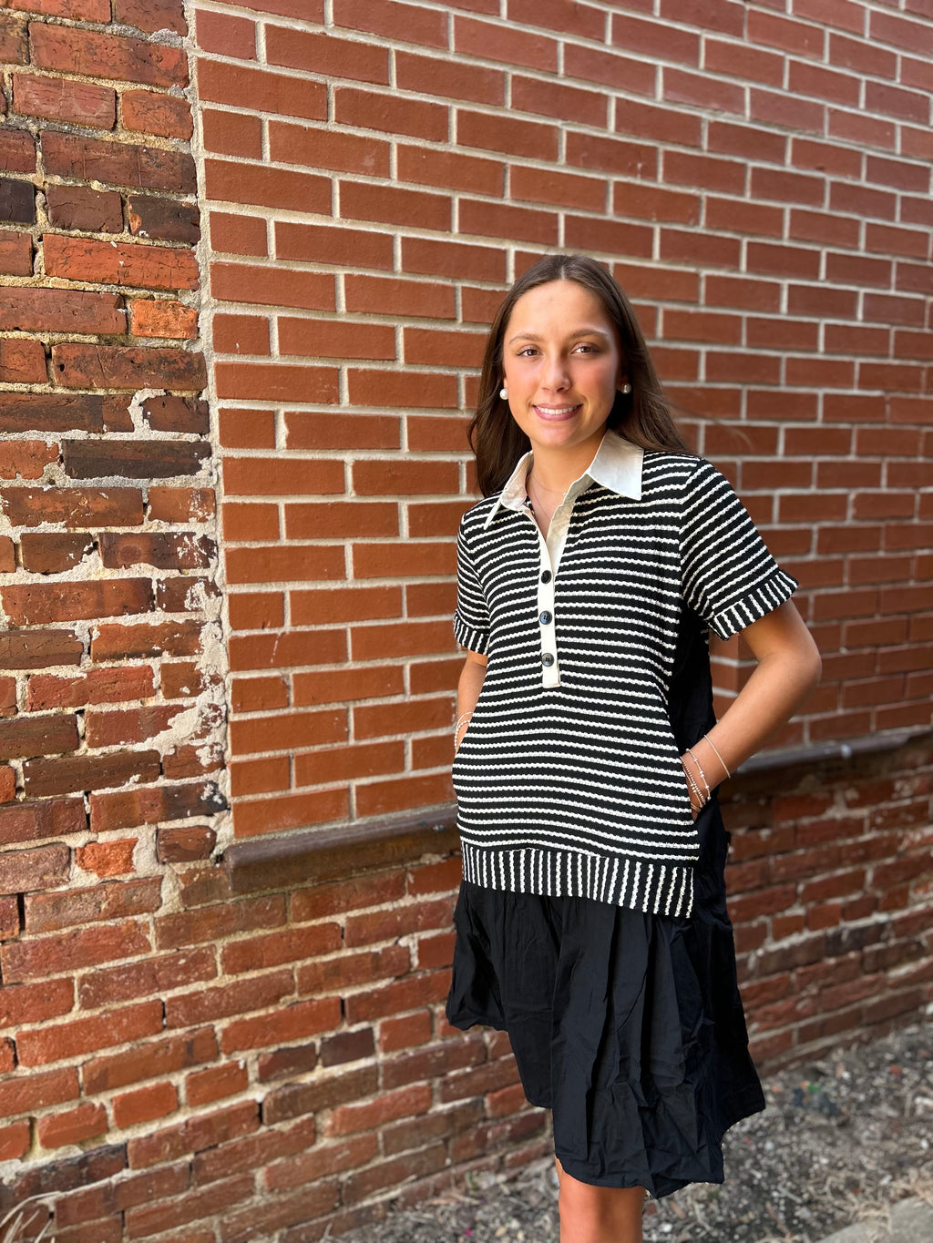Striped Knit Dress, Black