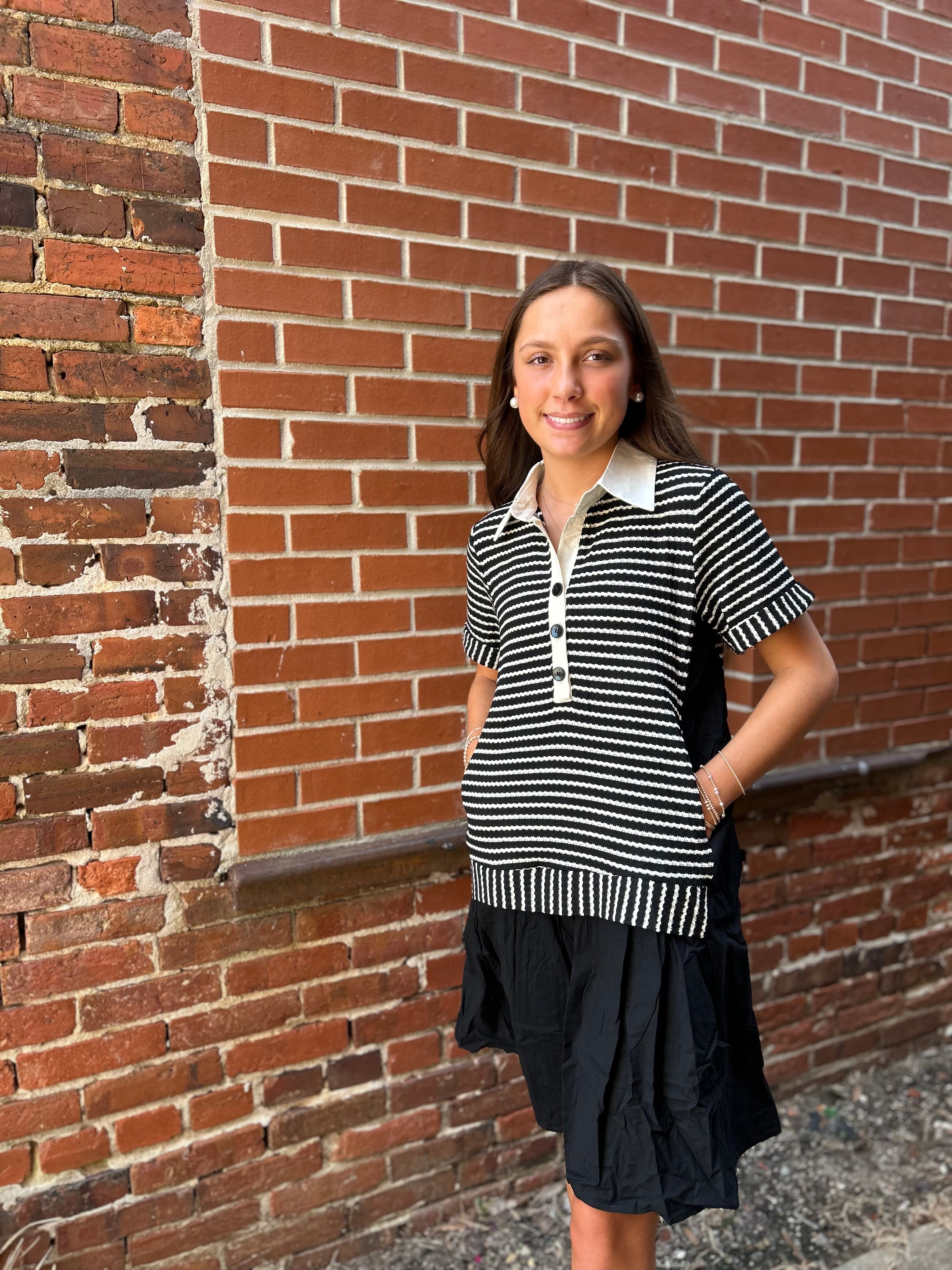 Striped Knit Dress, Black