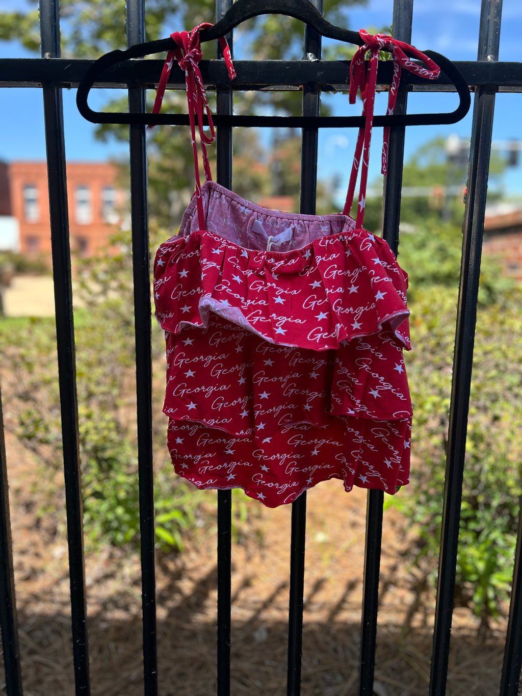 Ga Tri-Ruffle Tie Top - Red