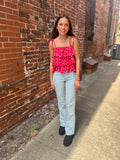 Ga Tri-Ruffle Tie Top - Red