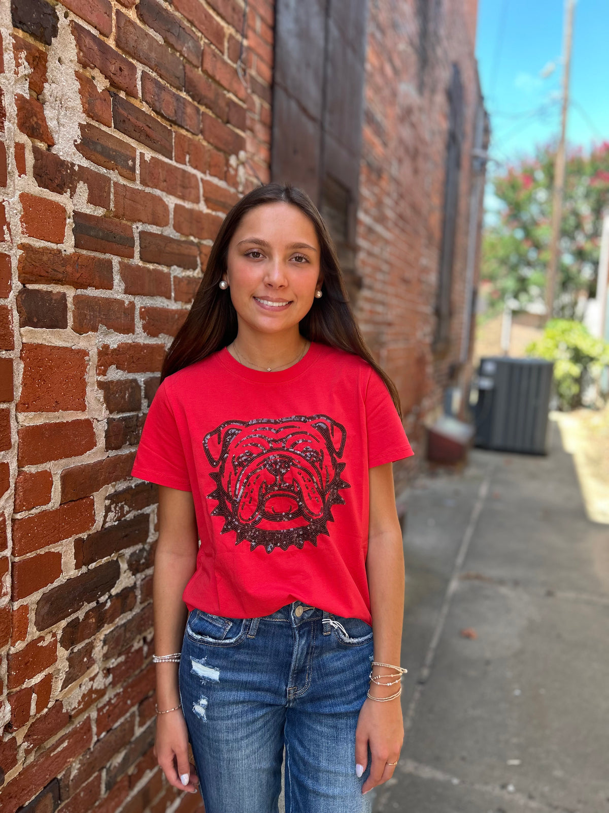 Ga Classic Color Sequin Stretch Tee - Red